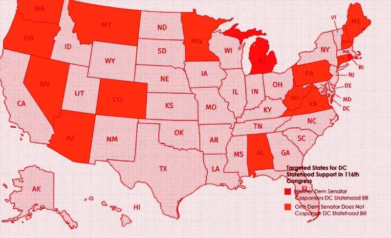 Targeted States for DC Statehood Support in 116th Congress
